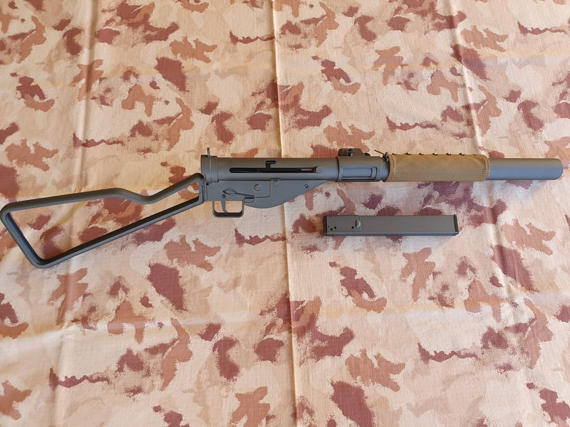 Sten SOE S Mk2 Full Steel Skeleton Loop Stock Built In Tracer Unit Muzzle Flash Effect Grey Version AEG by AGM