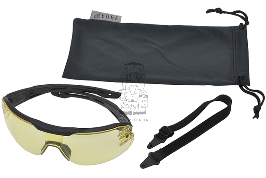 Edge Eyewear Occhiali Balistici Professionali Safety Kabru Black con Lente Vapor Shield Gialla by Edge Tactical