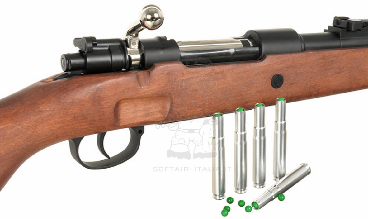 K98 KAR98K 98K Mauser World War II Shell Ejecting Full Wood & Metal Spring Power Rifle Replica by Double Bell