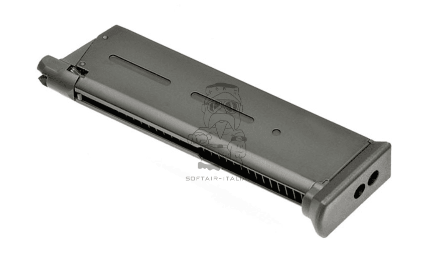 M45A1 Colt Licensed Full Metal GBB Gas Blow Back Airsoft Pistol Scritte e Loghi Originali 25bb Gas Magazine by 8mm Pro Shop - Army Armament