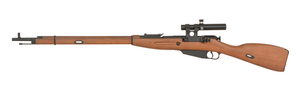 Mosin Nagant Sniper PU Scope 1891/30 Ejecting Shells Full Wood & Metal Spring Bolt Action Rifle by Double Bell