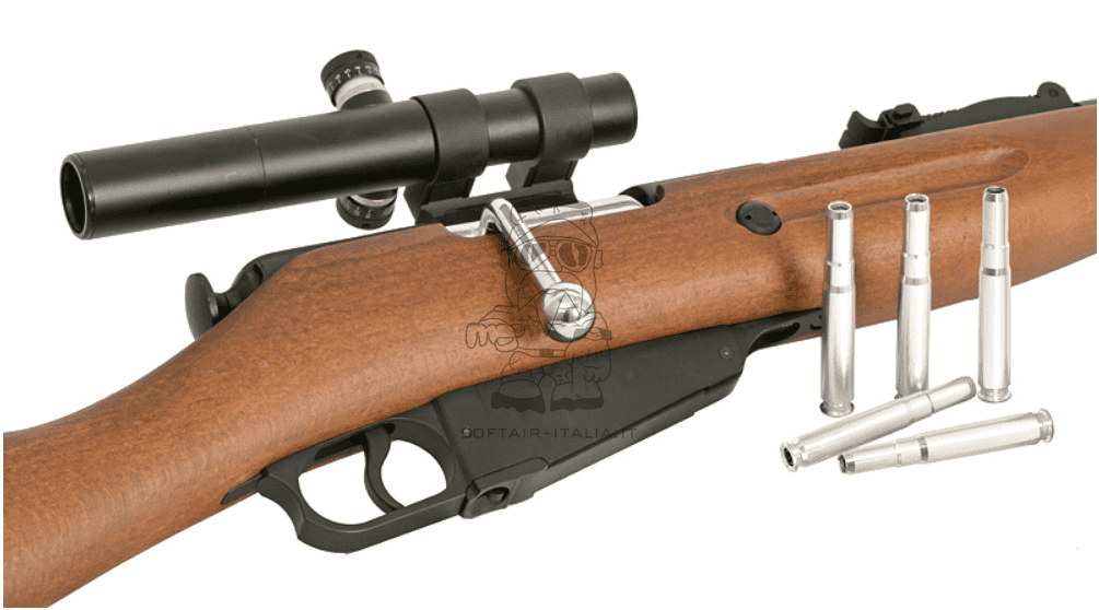 Mosin Nagant Sniper PU Scope 1891/30 Ejecting Shells Full Wood & Metal Spring Bolt Action Rifle by Double Bell