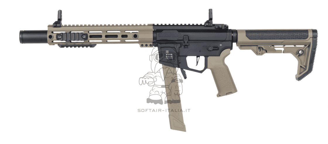 Specna Arms 9mm SA-FX02 FLEX™ Gen.2 HAL ETU Auto Progammable Semi Bursto 3 > 5 bbs Half Tan Black Light Ops Stock AEG by Specna Arms