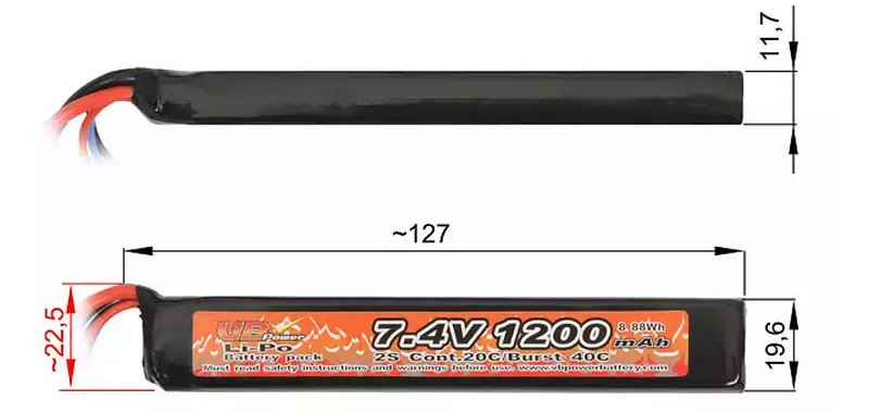 Stick Li-Po Battery T-Deans 127 x 11,7 x 22,5mm 7,4v 1200 mAh 20c Burst 40c by VB Power