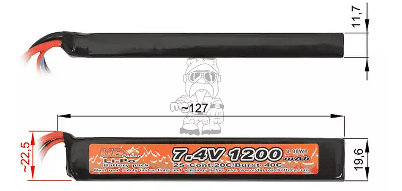 Stick Li-Po Battery T-Deans 127 x 11,7 x 22,5mm 7,4v 1200 mAh 20c Burst 40c by VB Power