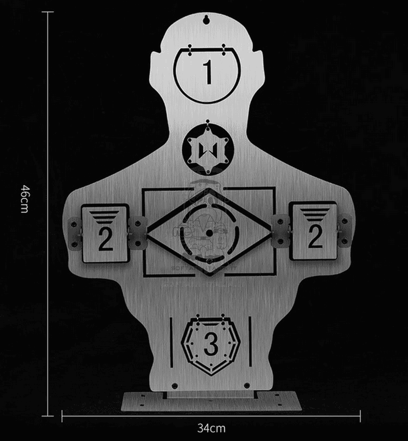 Airsoft - Softair Human Fake Metal Tilting - Reactive Targets Half Body Bersaglio Mezzo Busto in Metallo con Bersagli Basculanti - Reattivi