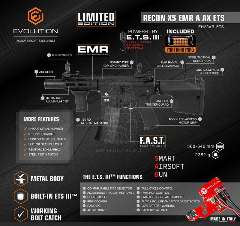 Evolution M4 Recon XS EMR ETS 3 A AX Mosfet Full Metal AEG by Evolution Airsoft