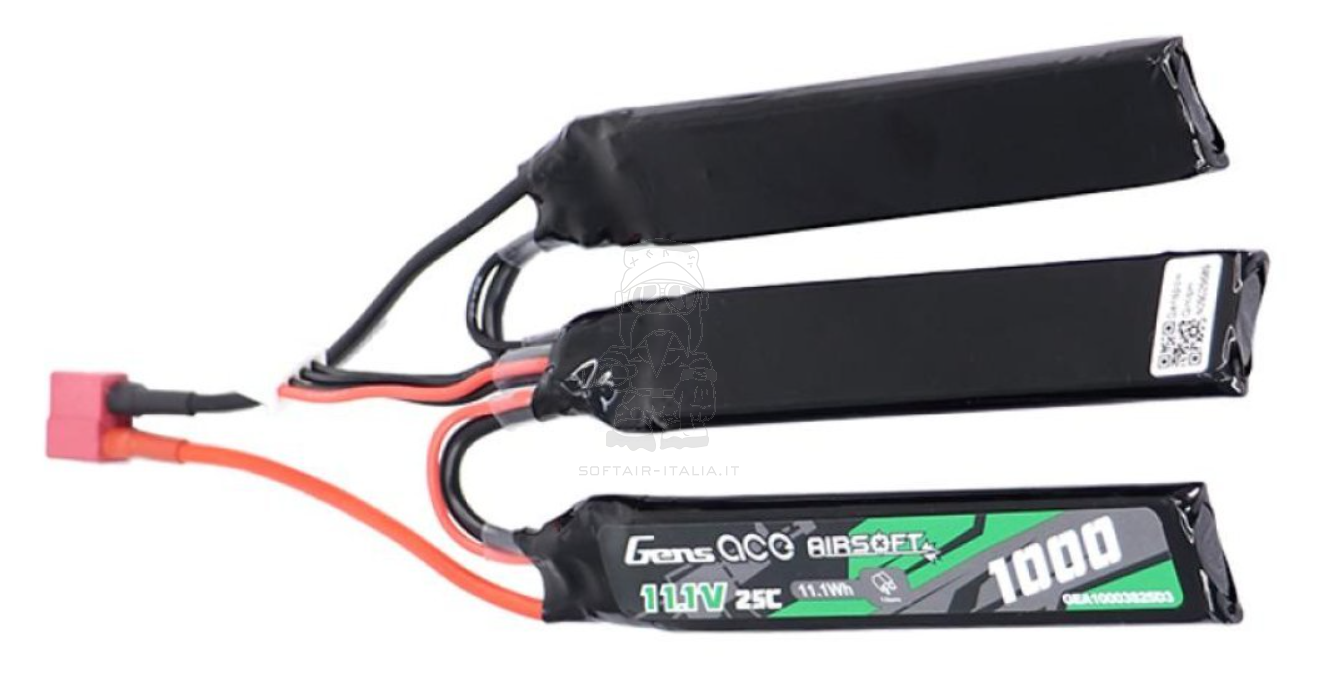Gens Ace Li-Po Battery Batteria 11.1v 1000mAh 25c Nunchuck Three Elemnts 108 x 19 x 5mm. per Elemento T-Deans Connector by Gens Ace