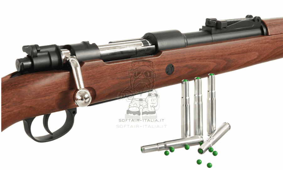 K98 WWII KAR98K Mauser Karabiner Abs Wood Type Stock Shells Ejecting Spring Power by Double Bell