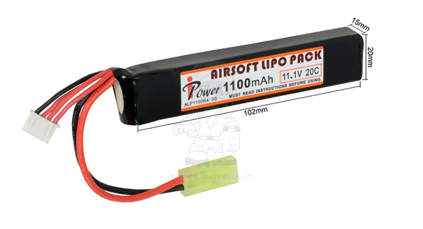 Li-Po Battery Batteria Mini Stick 102 x 20 x 15mm. 11.1v 1100mAh 20c by iPower