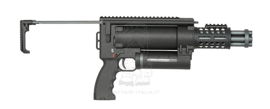 Vulcan Rotary Pistol Size Mini Gun Retractable Stock Gatling Type AEG by Well