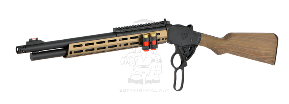 Winchester Terminator 2 Gas Lever Action Function Shotgun Bronze M-Lok Handguard AT8703T w. Shell Holder Real Wood Stock by Golden Eagle