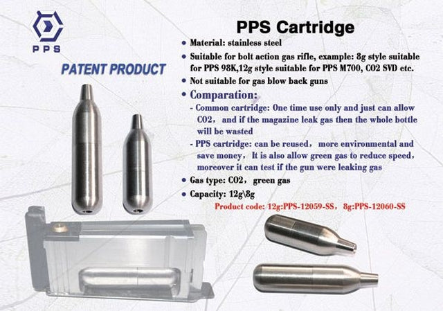 12gr. Co2 - Gas Cartuccia - Shell Ricaricabile by PPS