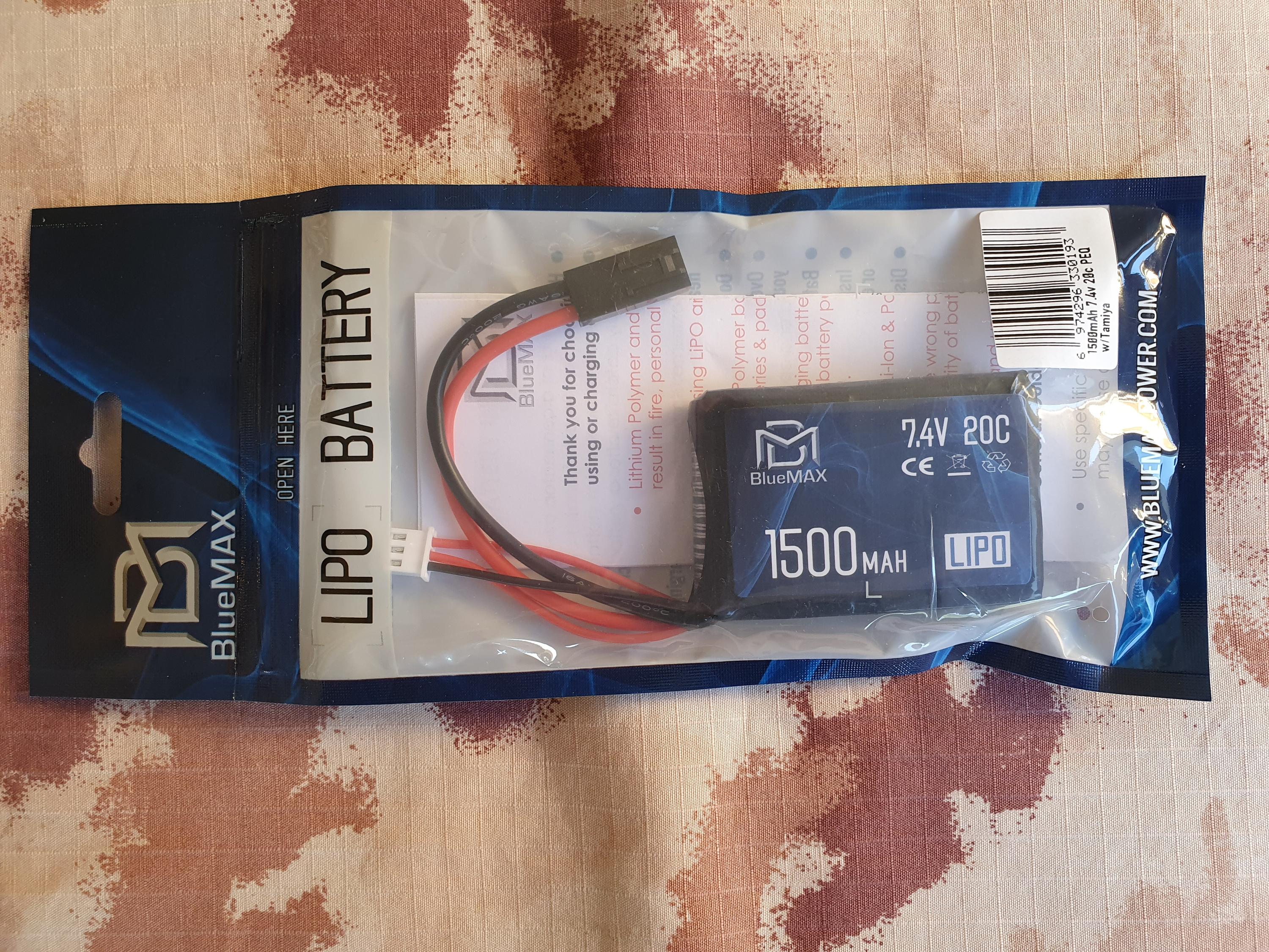 BlueMax Li-Po Battery Batteria 7.4v 1500mAh 20C Peq Type Mini Tamiya by BlueMax