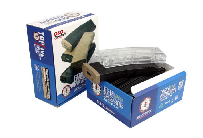 G&G 120bb Mid Cap Magazine GR16 Back Tan 5 Pcs and 420bb M4 Mag bb Loader G-018-126-1 by G&G