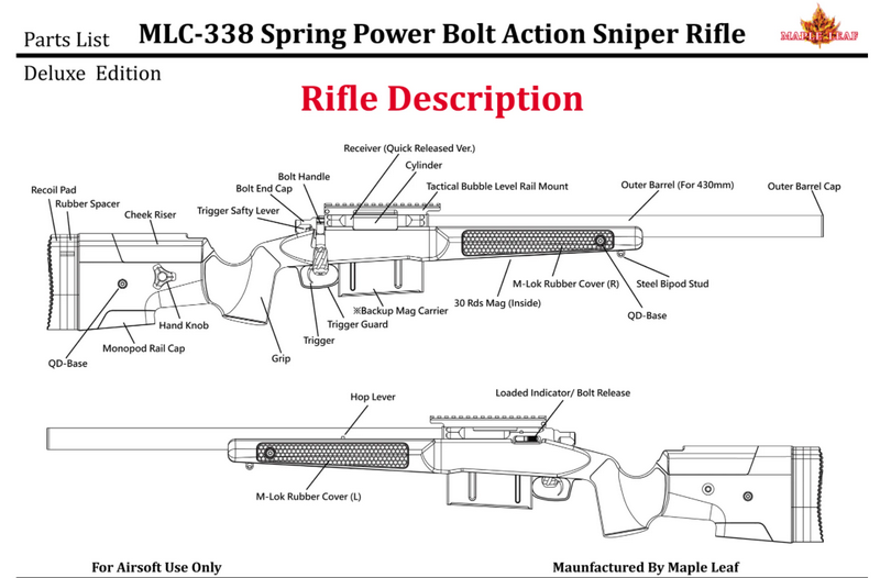 Maple Leaf MLC 338 Spring Bolt Action Rifle 100% Vsr10 Tokyo Marui Compatible by Maple Leaf