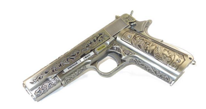 Mexican Druglord .45 M1911 Silver Chrome Classic Floral Pattern GBB by We