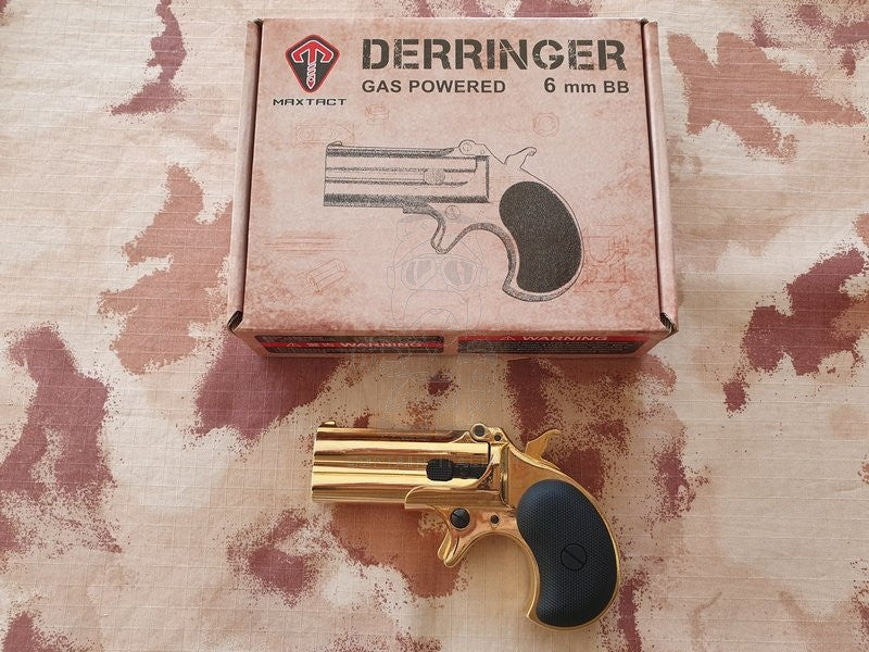 Derringer "Gold" Black Inserts Version Full Metal Double Barrel 6mm. GNB by MaxTact