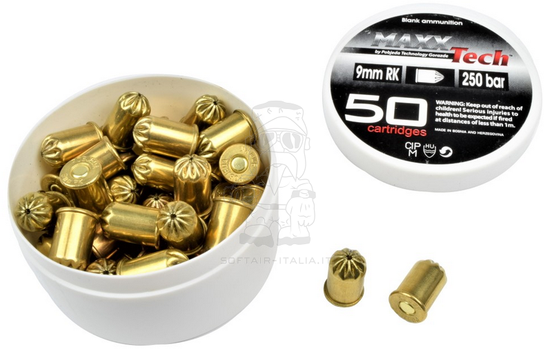 MAXXTech 9mm. .380 RK 250BAR Blank Cartridges Cartucce a Salve 50pcs. by MAXX Tech