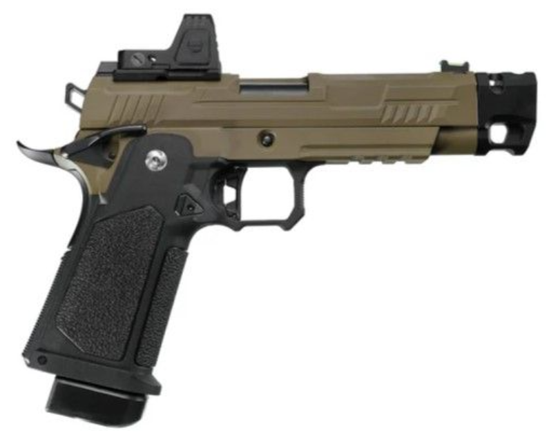 Arcturus Hi-Capa Vanguard 4.3" Optics Ready Slide w. Compensator & ARS-1 Red Dot Combo Dual Color Tan - Black GBB Airsoft Pistol by Arcturus