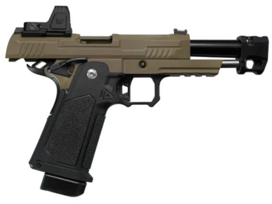Arcturus Hi-Capa Vanguard 4.3" Optics Ready Slide w. Compensator & ARS-1 Red Dot Combo Dual Color Tan - Black GBB Airsoft Pistol by Arcturus