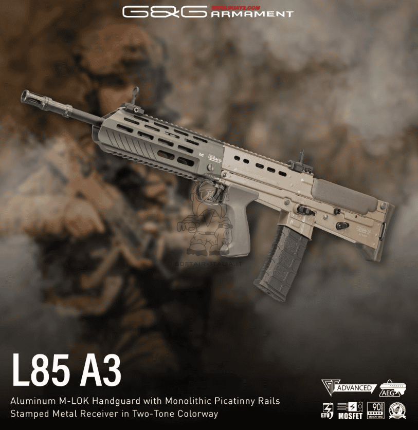 G&G L85 A3 M-LOK Aluminum Handguard & Metal Receivers ETU - Mosfet 3 Burst Dual Color AEG by G&G