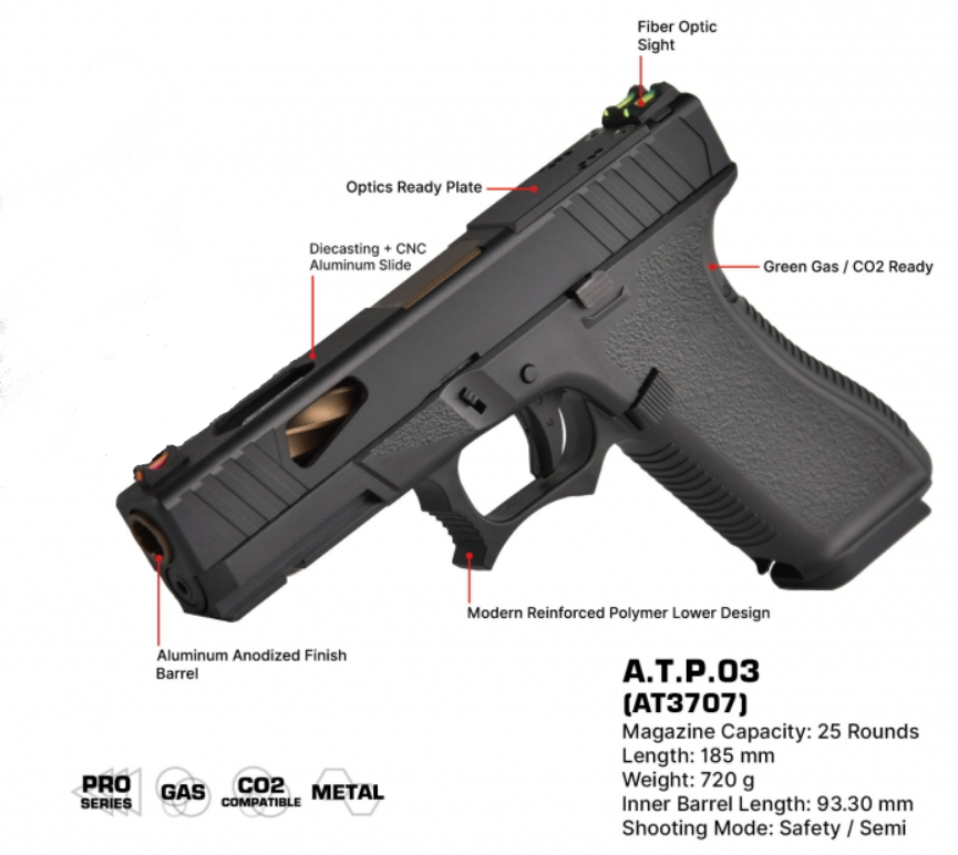 Golden Eagle RMR Ready ATP 03 Metal Slide GBB Gas Blow Back Airsoft Pistol by Golden Eagle