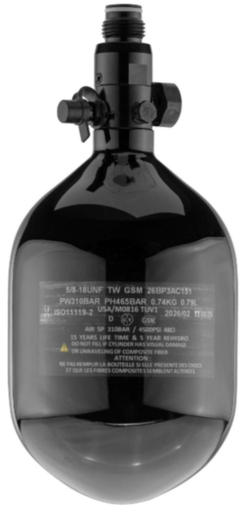 HPA 0.8L Carbon Bottle with Black Varnish & 4500 PSI Regulator by Bo Dynamics