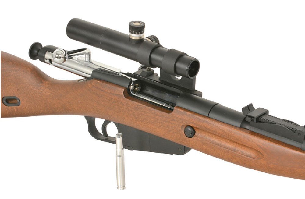 Mosin Nagant Sniper PU Scope 1891/30 Ejecting Shells Full Wood & Metal Spring Bolt Action Rifle by Double Bell