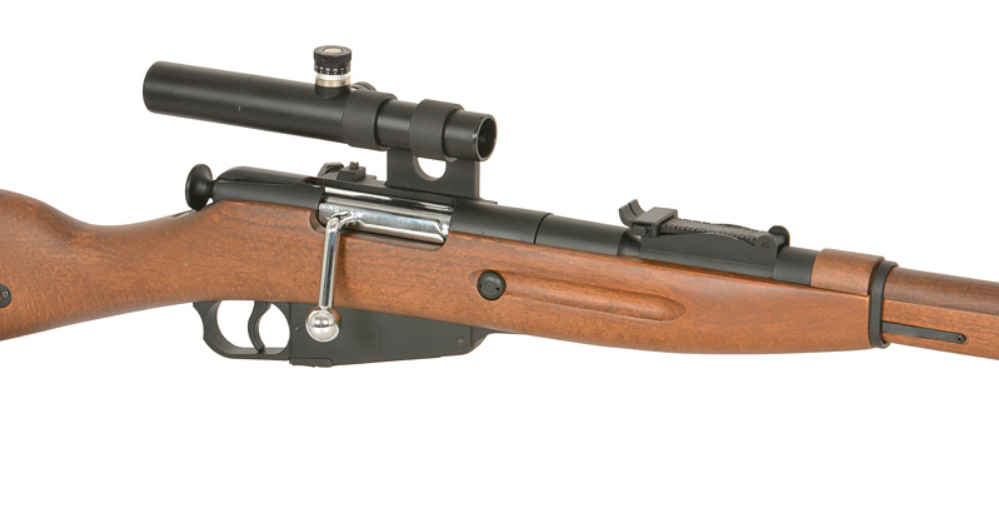 Mosin Nagant Sniper PU Scope 1891/30 Ejecting Shells Full Wood & Metal Spring Bolt Action Rifle by Double Bell