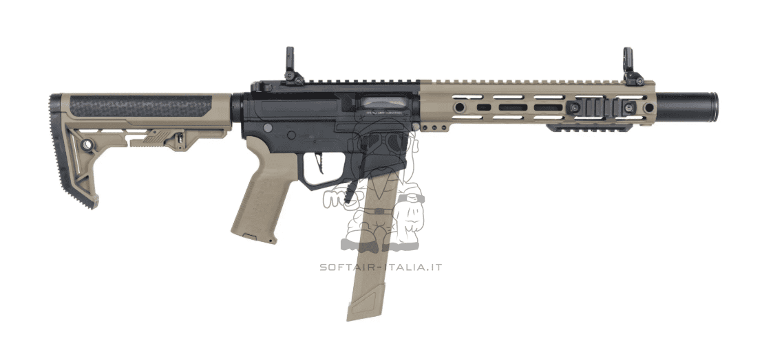 Specna Arms 9mm  SA-FX02 FLEX™ Gen.2 HAL ETU Auto Progammable Semi Bursto 3 > 5 bbs Half Tan Black Light Ops Stock AEG by Specna Arms