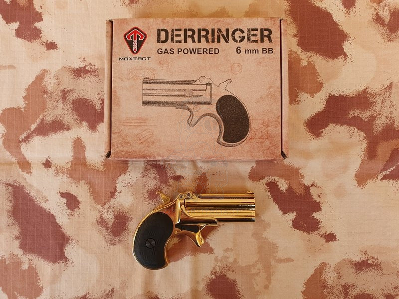 Derringer "Gold" Black Inserts Version Full Metal Double Barrel 6mm. GNB by MaxTact