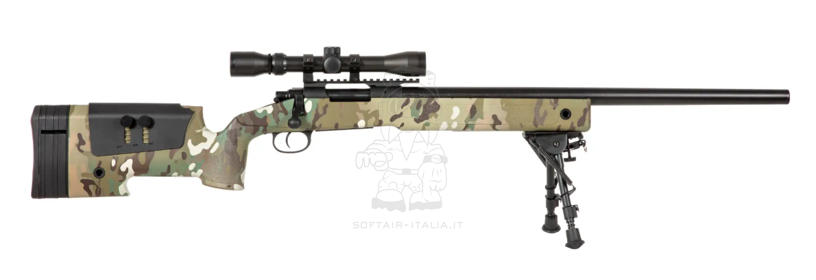 M40A3 MC Multicam VSR-10 Compatible w. 3-9x40 Scope & Harrys type Bipod Sniper Spring Bolt Action Rifle by Specna Arms