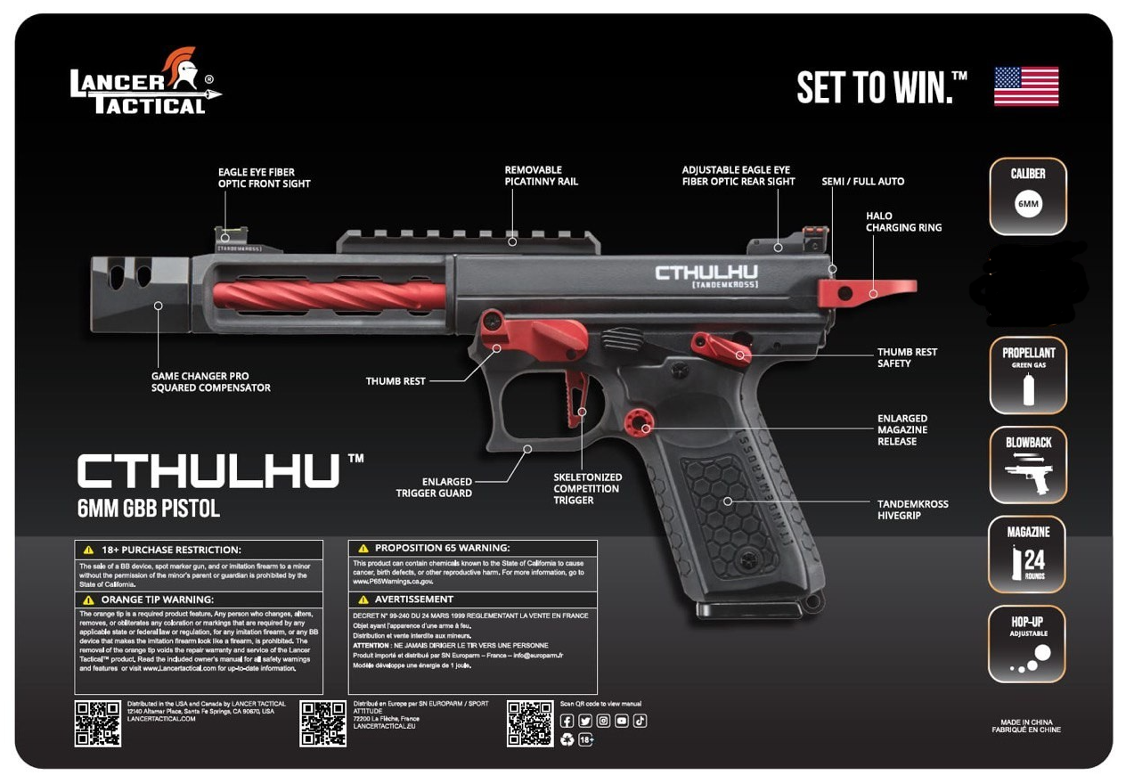 TandemKross CTHULHU Officially Licensed Dual Tone Red - Black GBB Airsoft Pistol by Action Army > Lancer Tactical