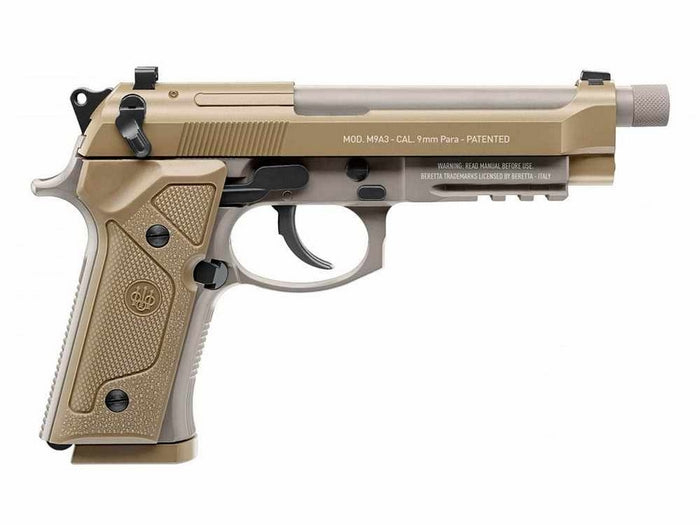 Beretta M9A3 - M96A1 Type Scritte e Loghi originali FDE Blowback Co2 Metal Slide by Kwc x Umarex