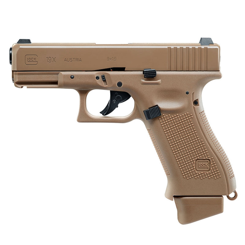 Glock 19X Coyote Tan Co2 GBB Metal Slide Scritte e Loghi Originali by Wg  x Umarex