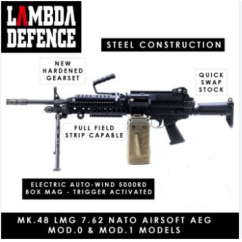 Lambda Defence Mk48 MOD 1 Airsoft AEG Machine Gun Retractable Stock by